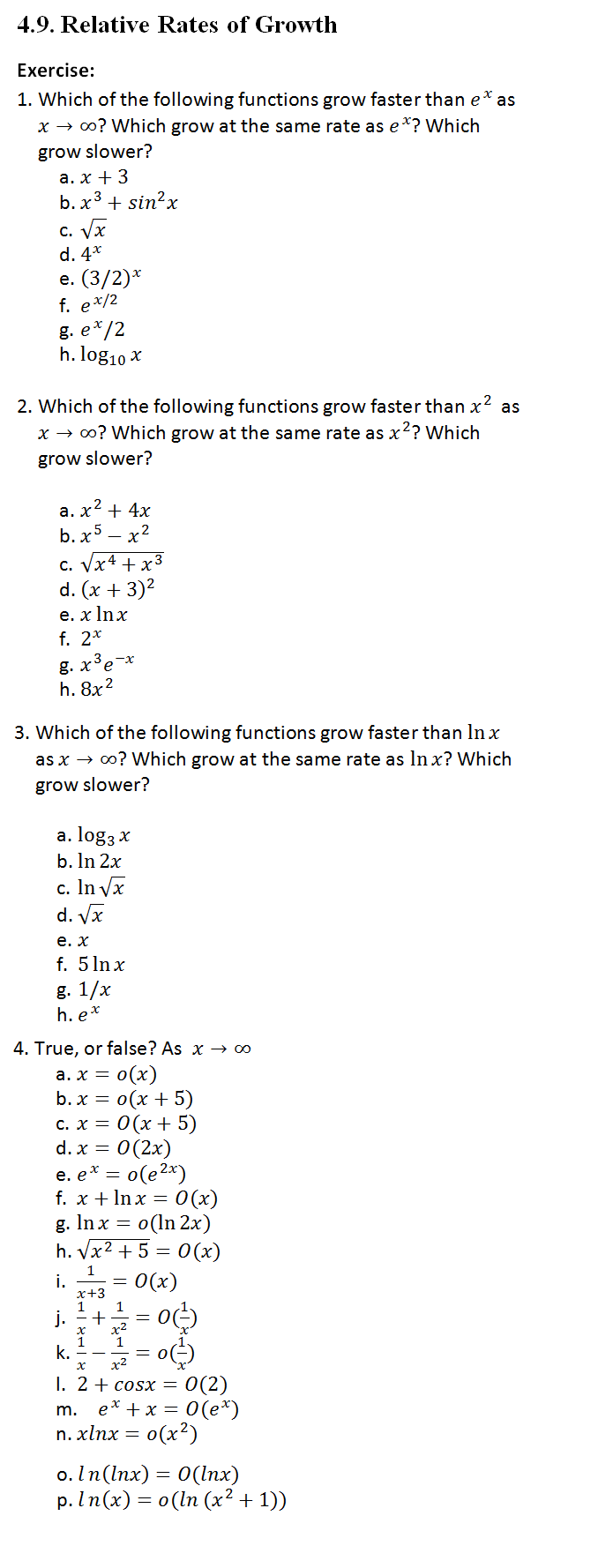 Question image for it is related to rate of growths in transcendenta